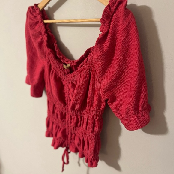 Anthropologie Pilcro Puff Sleeved Crop Top in Rose Red Pink Small - Picture 7 of 12